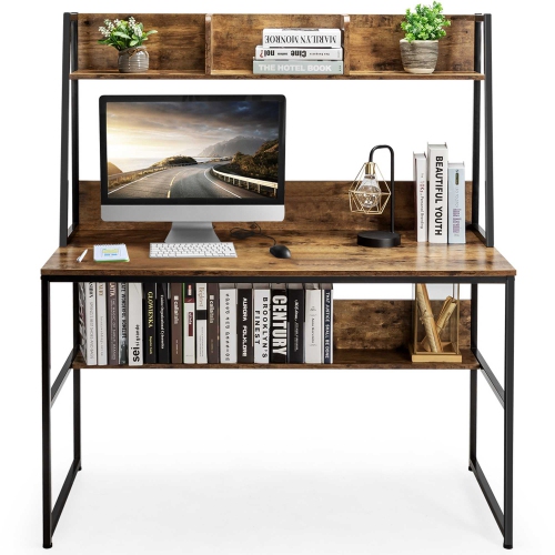 COSTWAY  47" Computer Desk W/ 3 Storage Cubes & Open Bookcase Home Office