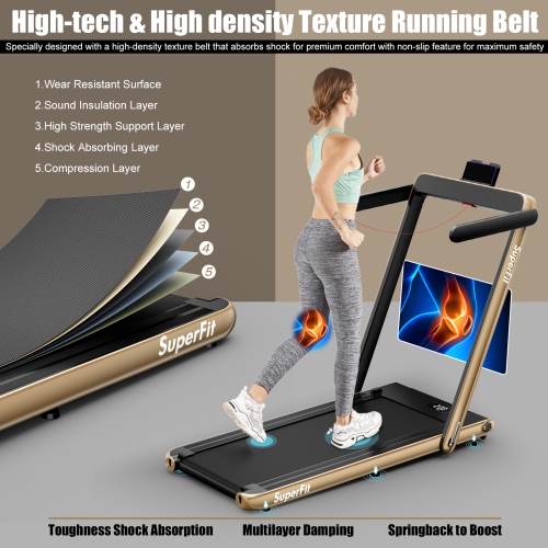 SuperFit 2.25HP 2 in 1 Folding Treadmill W/ APP Control Speaker Remote Control