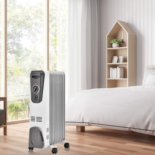 Gymax 1500W Oil Filled Radiator Heater Portable Space Heater w/ 3 Heat Settings