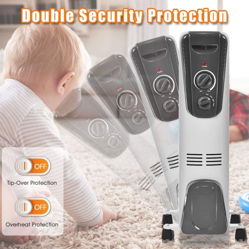 Gymax 1500W Oil Filled Radiator Heater Portable Space Heater w/ 3 Heat Settings