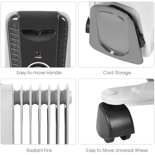 Gymax 1500W Oil Filled Radiator Heater Portable Space Heater w/ 3 Heat Settings