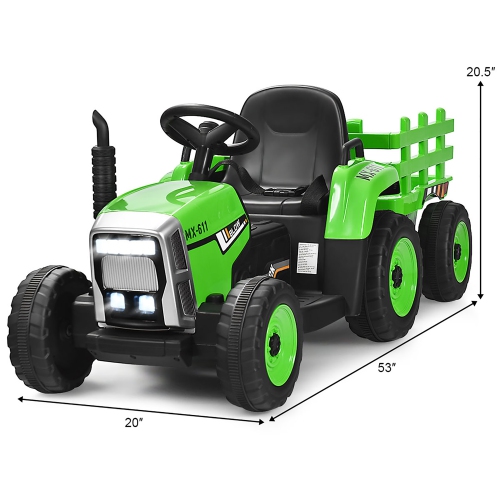 Costway Tracteur à Remorque Électrique 12V avec Télécommande et Lumières LED
