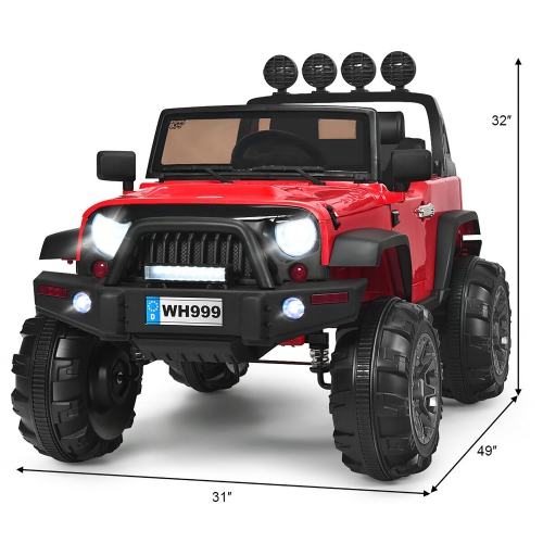 Costway 12V Kids Ride On Truck RC Car w/ LED Lights Music Trunk Red