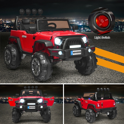 Costway 12V Kids Ride On Truck RC Car w/ LED Lights Music Trunk Red