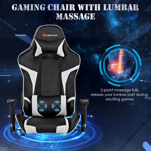 Goplus Gaming Computer Desk & Massage Gaming Chair Bundle Set w/Monitor Shelf Power Strip