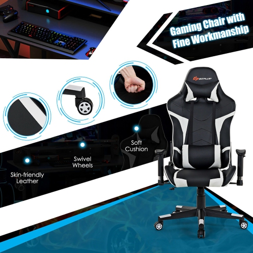 Goplus Gaming Computer Desk & Massage Gaming Chair Bundle Set w/Monitor Shelf Power Strip