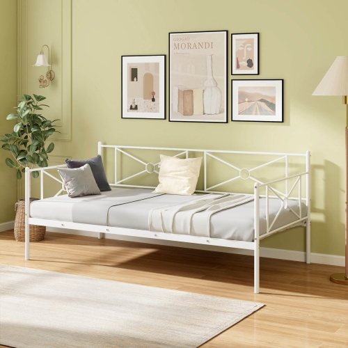 COSTWAY  Metal Daybed Frame Twin Size Mattress Foundation With Metal Slat Support Headboard