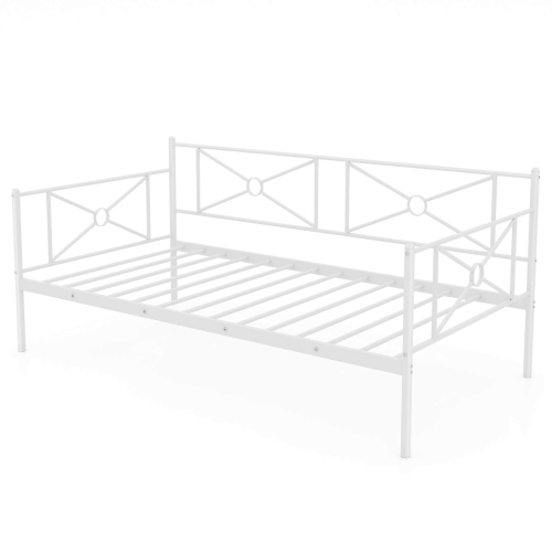 Costway Metal Daybed Frame Twin Size Mattress Foundation with Metal Slat Support Headboard