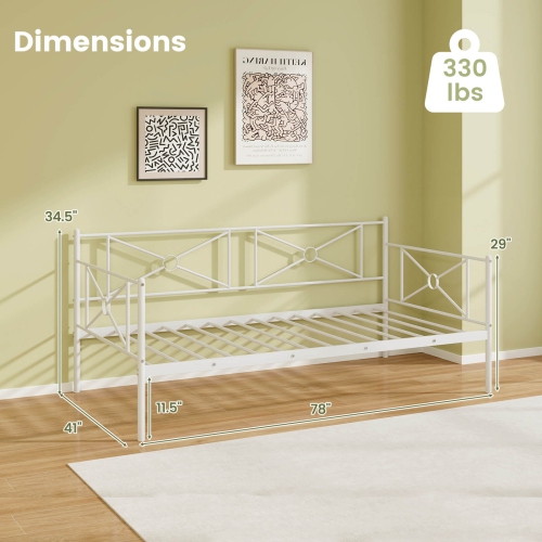 Costway Metal Daybed Frame Twin Size Mattress Foundation with Metal Slat Support Headboard