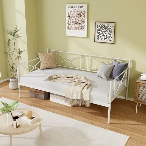 Costway Metal Daybed Frame Twin Size Mattress Foundation with Metal Slat Support Headboard