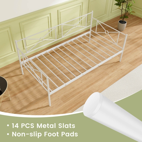 Costway Metal Daybed Frame Twin Size Mattress Foundation with Metal Slat Support Headboard