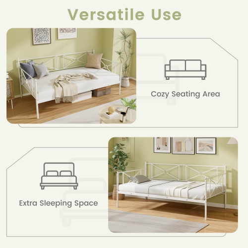 Costway Metal Daybed Frame Twin Size Mattress Foundation with Metal Slat Support Headboard