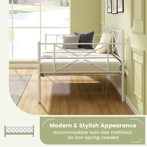 Costway Metal Daybed Frame Twin Size Mattress Foundation with Metal Slat Support Headboard