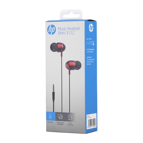 HP - In-Ear Stereo Headphones with Volume Control and Microphone, Red