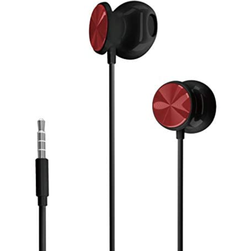 HP – Écouteurs-boutons stéréo avec commande de volume et microphone, rouge