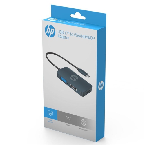 HP - USB C 3.1 Male to HDMI, VGA and Display Port Adapter, HDMI 4k, DP 4k, VGA 1080P, Black