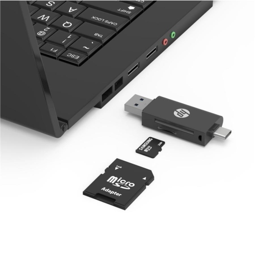 HP – Adaptateur USB A 3.1 vers USB C avec lecteur de cartes SD/TF, noir