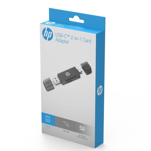 HP – Adaptateur USB A 3.1 vers USB C avec lecteur de cartes SD/TF, noir