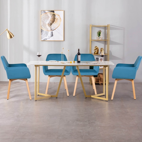 Costway Set of 4 Modern Accent Armchairs Velvet Fabric Leisure Chairs Club Guest