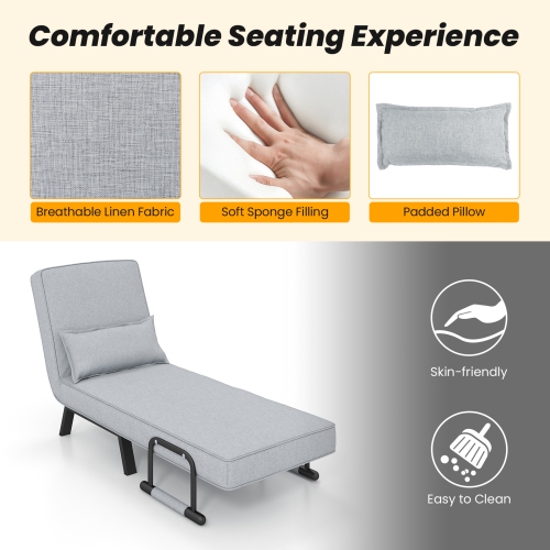 Costway Folding 5 Position Convertible Sleeper Bed Armchair Lounge w/ Pillow Light