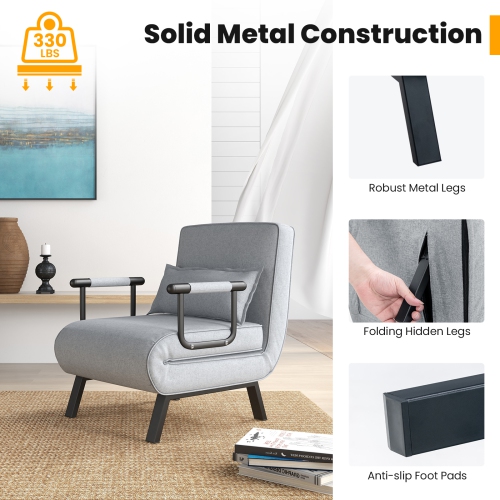 Costway Folding 5 Position Convertible Sleeper Bed Armchair Lounge w/ Pillow Light