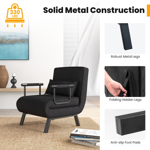 Costway Folding 5 Position Convertible Sleeper Bed Armchair Lounge w/ Pillow Light