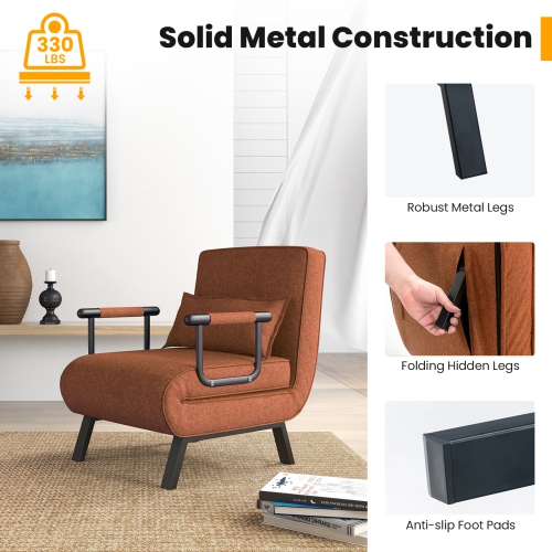 Costway Folding 5 Position Convertible Sleeper Bed Armchair Lounge w/ Pillow Light