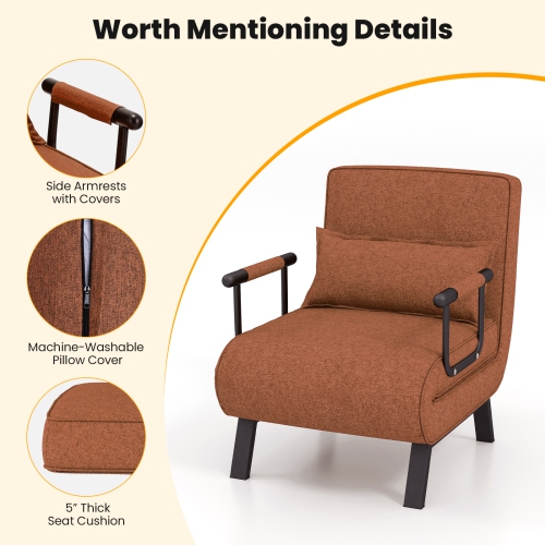 Costway Folding 5 Position Convertible Sleeper Bed Armchair Lounge w/ Pillow Light