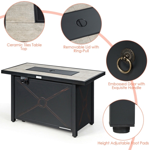 Gymax 42'' Rectangular Propane Gas Fire Pit 60,000 Btu Heater Outdoor Table W/ Cover