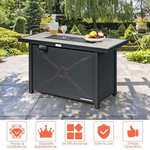 Gymax 42'' Rectangular Propane Gas Fire Pit 60,000 Btu Heater Outdoor Table W/ Cover