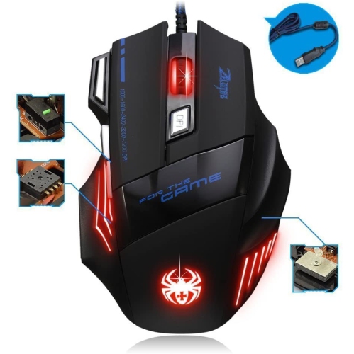 WINGOMART T6 Game Gaming Mouse Mice by ZELOTES Professional LED Optical 7200 DPI 7 Button USB Wired for gamer Adjustable DPI