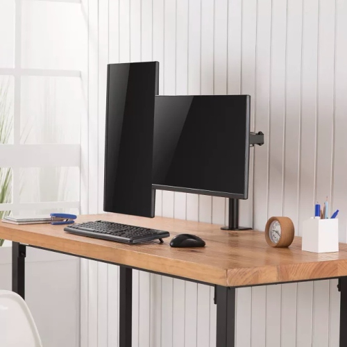 AMER Dual Monitor Desk Mount with C-Clamp | Heavy Duty Fully Adjustable Arms Holds 2 VESA Screens up to 32"