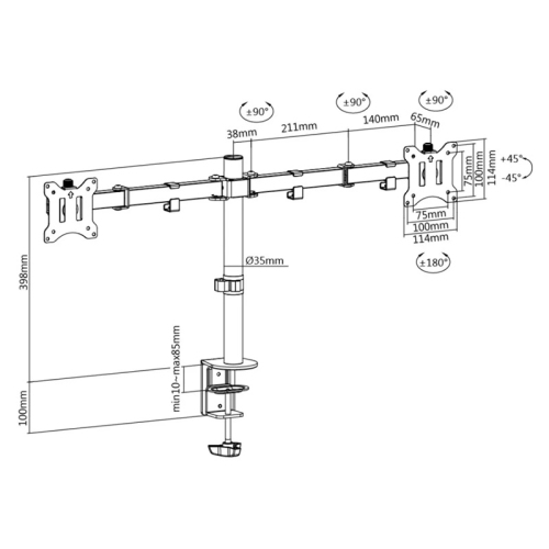 AMER Dual Monitor Desk Mount with C-Clamp | Heavy Duty Fully Adjustable Arms Holds 2 VESA Screens up to 32"