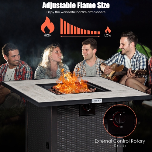 Costway 30" Square Propane Gas Fire Pit Table Ceramic Tabletop 50,000 BTU W/ Cover