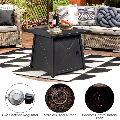 Costway 30'' Square Propane Gas Fire Pit Table 50,000 BTU W/ Waterproof Cover Lava Rock