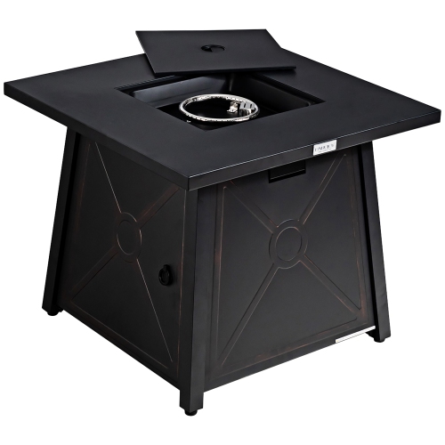 Costway 30'' Square Propane Gas Fire Pit Table 50,000 BTU W/ Waterproof Cover Lava Rock