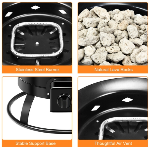 Costway Portable Fire Pit Outdoor 58,000 BTU Propane Patio Lava Rocks Camping Events