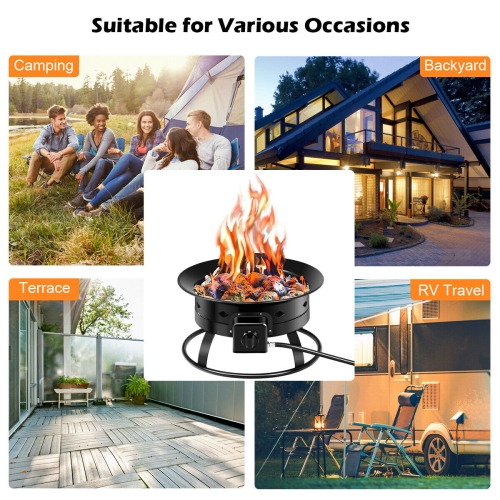 Costway Portable Fire Pit Outdoor 58,000 BTU Propane Patio Lava Rocks Camping Events