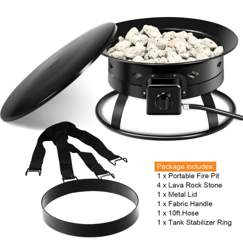 Costway Portable Fire Pit Outdoor 58,000 BTU Propane Patio Lava Rocks Camping Events