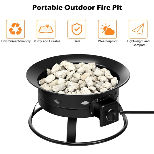 Costway Portable Fire Pit Outdoor 58,000 BTU Propane Patio Lava Rocks Camping Events