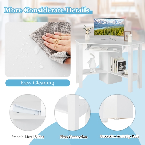 Costway Wooden Corner Desk With Drawer Computer PC Table Study Office Room White