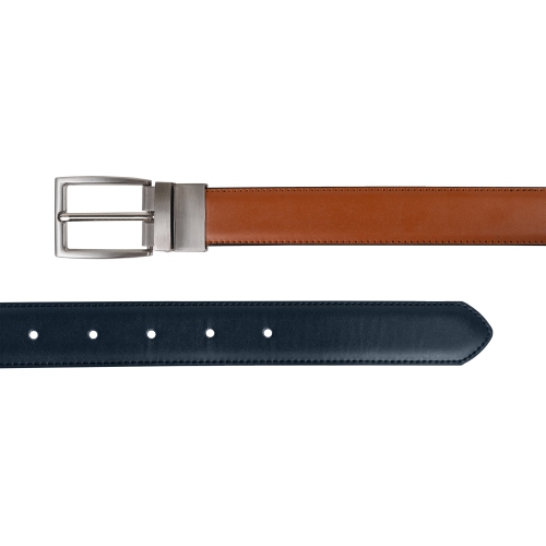 CHAMPS Leather One Size Reversible and Adjustable Belt, TanNavy