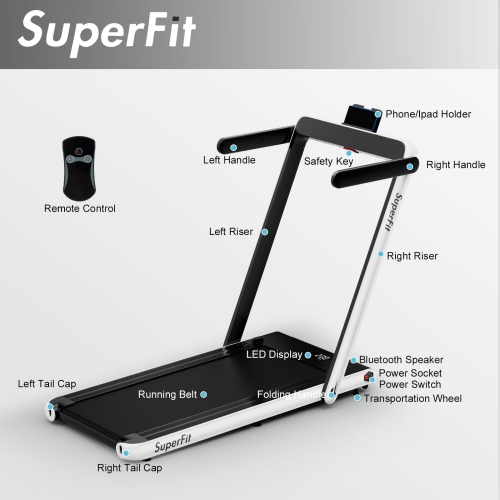 SuperFit 2.25HP 2 in 1 Folding Treadmill W/ APP Control Speaker Remote Control