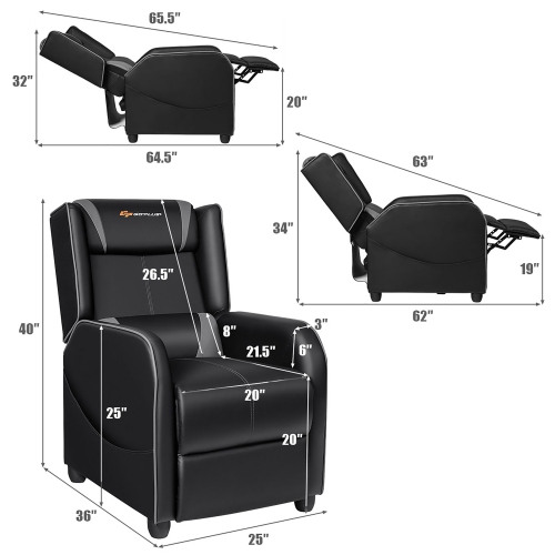 Goplus Massage Gaming Recliner Chair Single Living Room Sofa Home Theater Seat