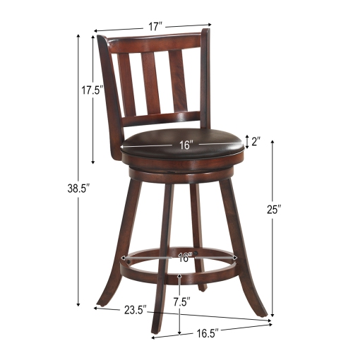 Costway Set of 2 25'' Swivel Bar stool Leather Padded Dining Kitchen Pub Bistro Chair