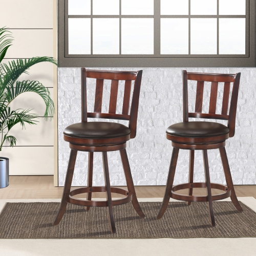 Costway Set of 2 25'' Swivel Bar stool Leather Padded Dining Kitchen Pub Bistro Chair