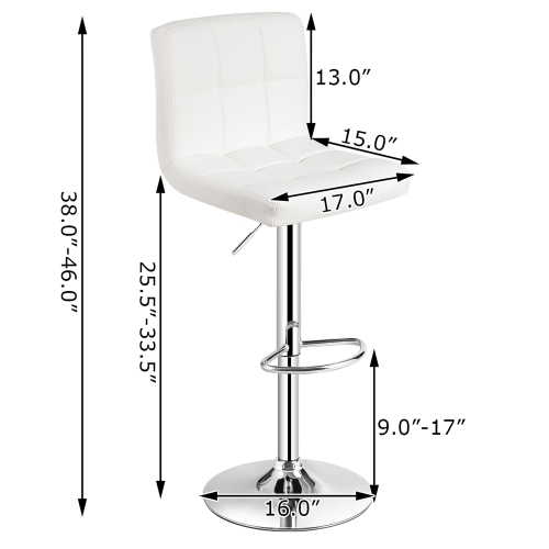 Costway Adjustable Armless Bar Stool Swivel Kitchen Counter Bar Chair PU Leather White