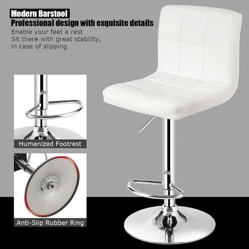 Costway Adjustable Armless Bar Stool Swivel Kitchen Counter Bar Chair PU Leather White