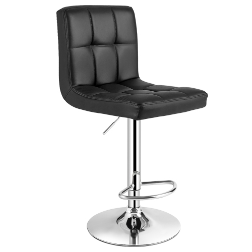 COSTWAY  Adjustable Swivel Bar Stool Counter Height Bar Chair Pu Leather W/ Back In Black