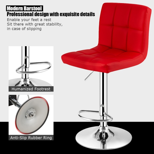 Costway Set of 2 Adjustable Bar Stools PU Leather Swivel Kitchen Counter Pub Chair